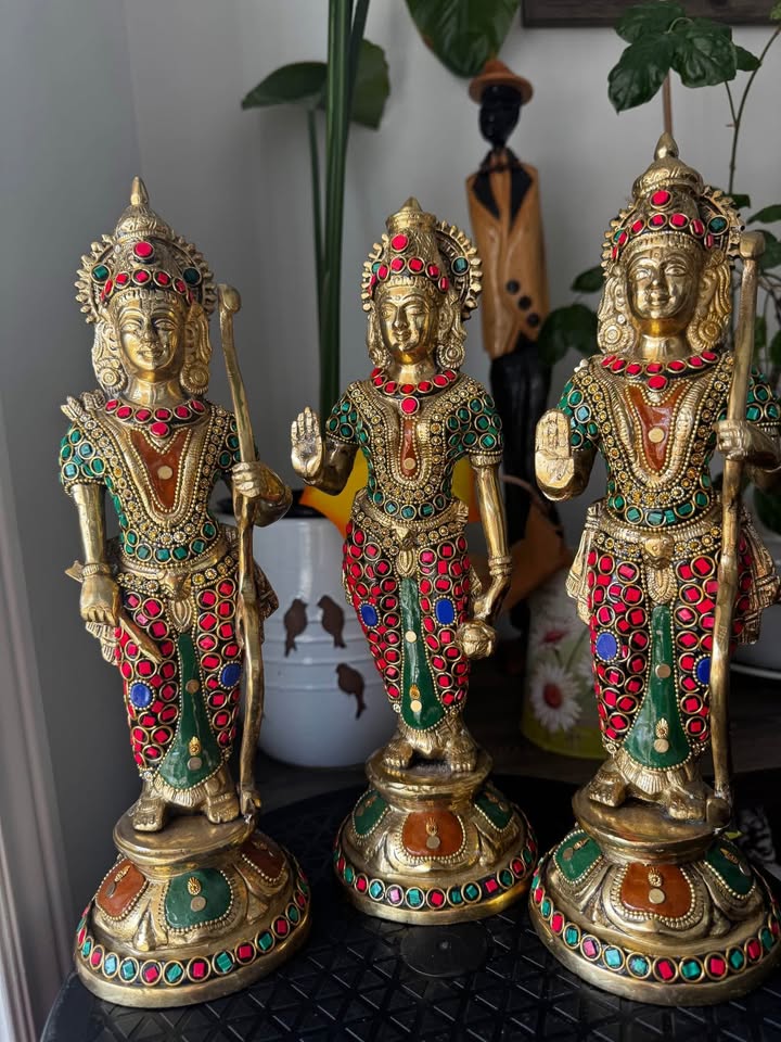 Big Brass Ram Darbaar set - 4 Idols with stone work