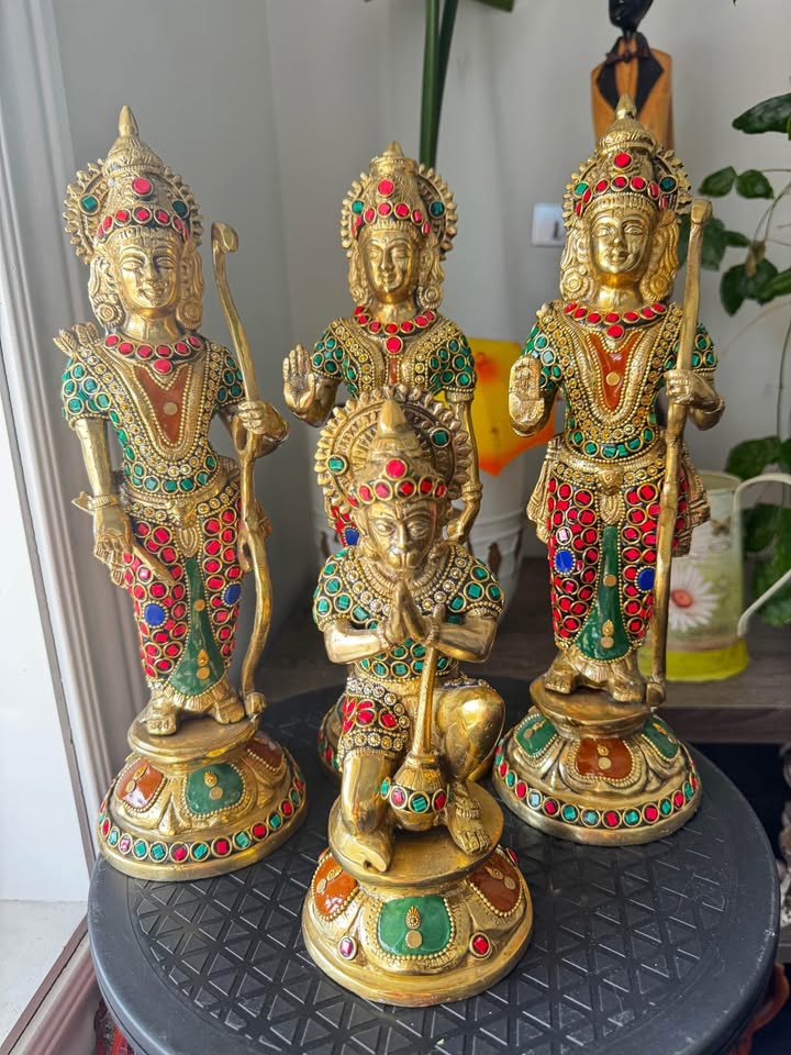 Big Brass Ram Darbaar set - 4 Idols with stone work