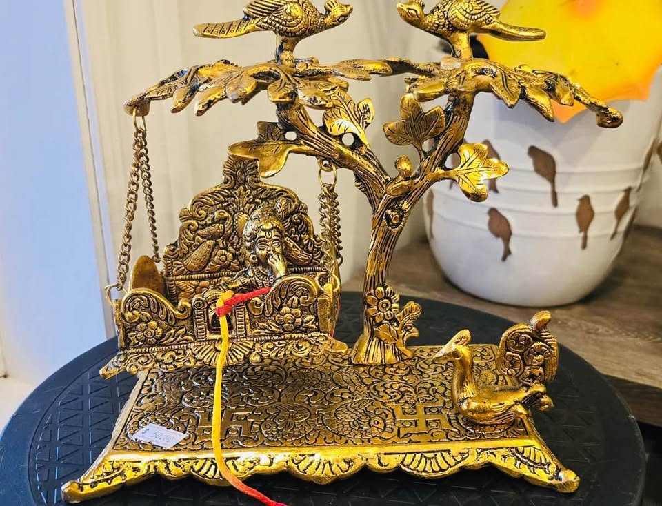 Ladoo Gopal on Swing with life of tree - Brass finish