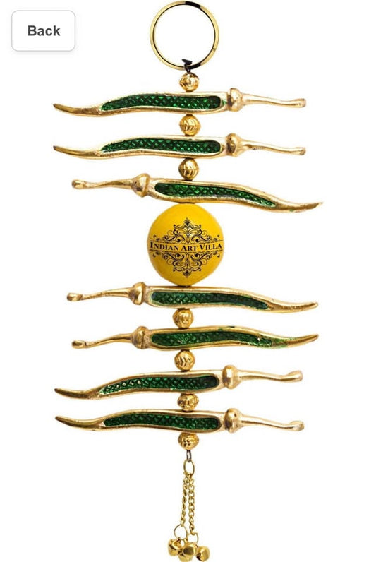 Neembu Green Mirchi Metal Door Hanging Lemon Chili Wall Hanging Remove Negativity for Housewarming I