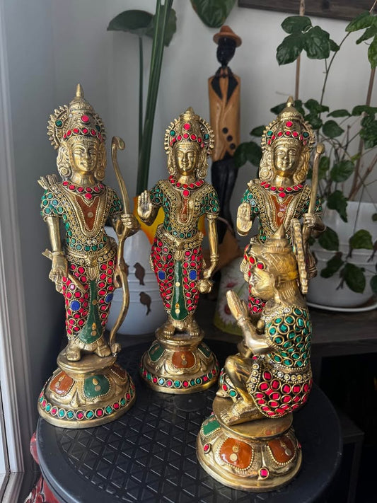 Big Brass Ram Darbaar set - 4 Idols with stone work