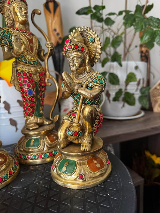 Big Brass Ram Darbaar set - 4 Idols with stone work