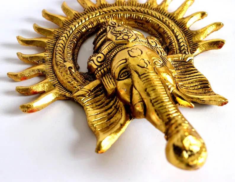 Metal Ganesha Wall hanging - Brass finish