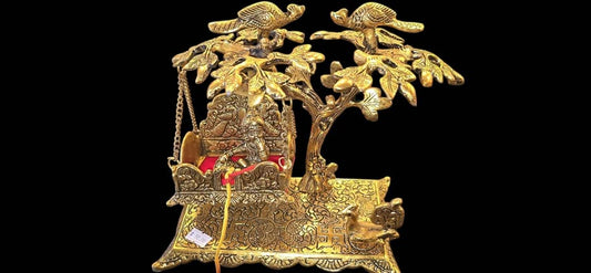 Ladoo Gopal on Swing with life of tree - Brass finish
