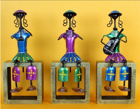 Music Playing Ladies on Wooden Frame