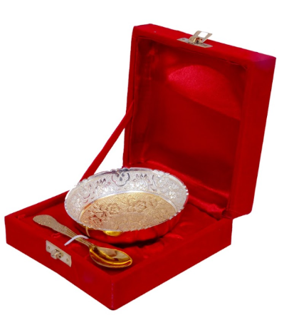 Silver and Gold Bowl with Spoon